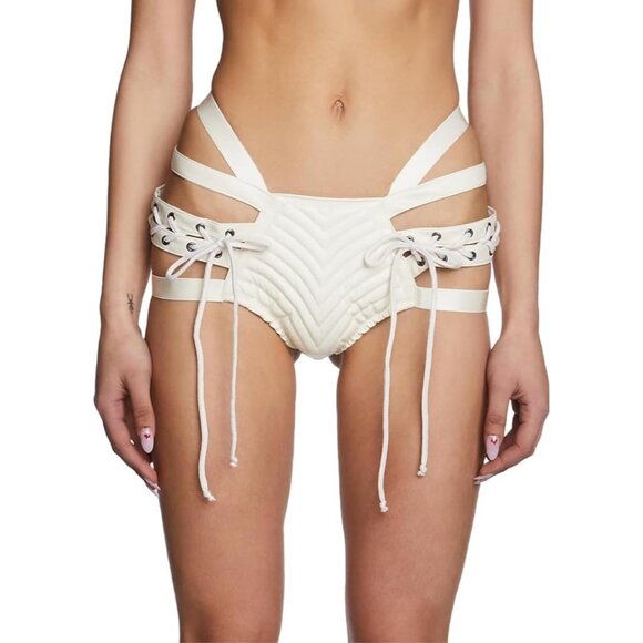 Women White Vegan Leather Dolls Kill Rude Awakening Lace-Up Shorts by Club - Picture 1 of 8